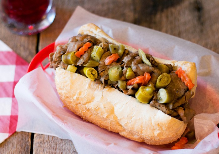 Portillos italian beef sandwich loaded up