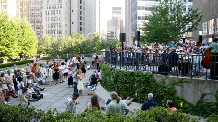 People enjoying live jazz music during Tuesdays at the Terrace